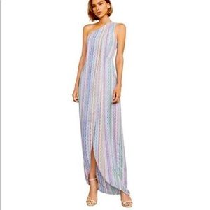 BCBG MAXAZRIA "Dries" Georgette Printed One-Shoulder High Slit Gown Size 4